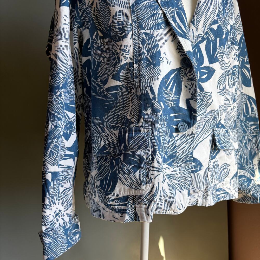 COLDWATER CREEK Women's XL Petit Blue White Floral Notch Lapel Cotton Blazer - Picture 10 of 11